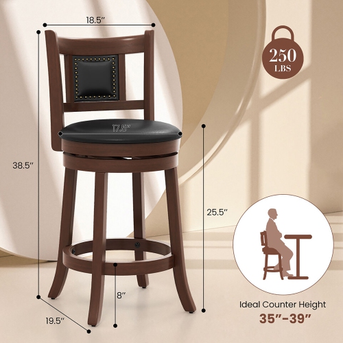 Gymax 25.5'' Swivel Bar Stool Set of 2 Counter Height Bar Stools Armless Chairs for Pub