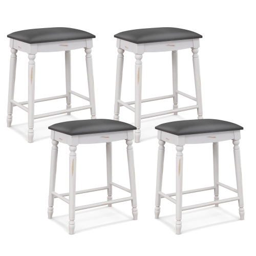GYMAX  24" Bar Stool Set Of 4 W/ Padded Seat Cushions Rubber Wood Legs Upholstered