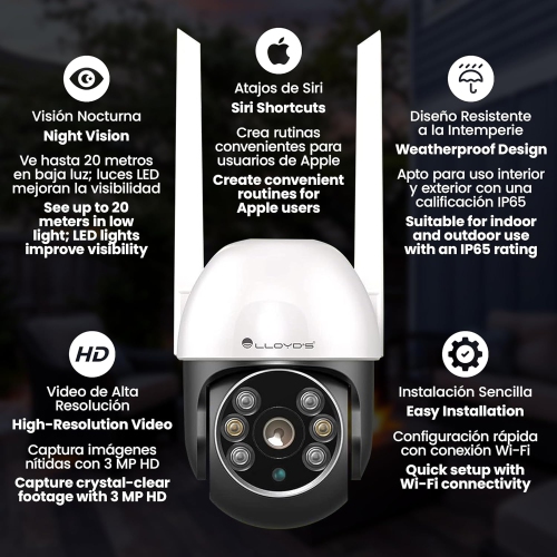 Lloyd's 3 MP WiFi Smart Indoor/Outdoor Camera, Home Security Camera, 20m Night Vision, Compatible with Alexa, Google, 2-Way Audio, Smart Monitoring,