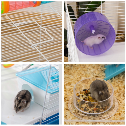 PawHut Hamster Cage, Small Animal House, 3-Level Guinea Pig Cage Gerbil Haven, Tunnel Tube System, with Water Bottle, Exercise Wheel, Food Dish,