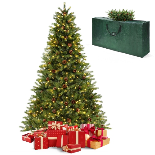 Gymax 7 FT Pre-Lit New PE & PVC Christmas Tree 3-Minute Quick Shape with Storage Bag