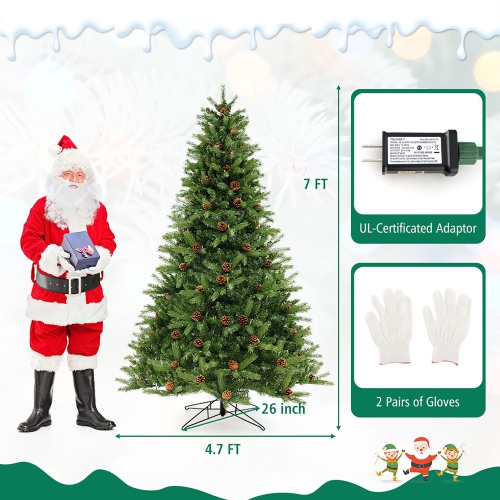 Gymax 7 FT Pre-Lit New PE & PVC Christmas Tree 3-Minute Quick Shape with Storage Bag