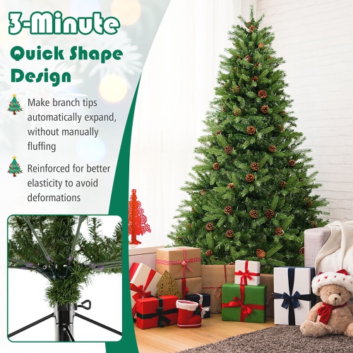 Gymax 7 FT Pre-Lit New PE & PVC Christmas Tree 3-Minute Quick Shape with Storage Bag