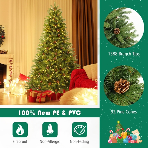 Gymax 7 FT Pre-Lit New PE & PVC Christmas Tree 3-Minute Quick Shape with Storage Bag