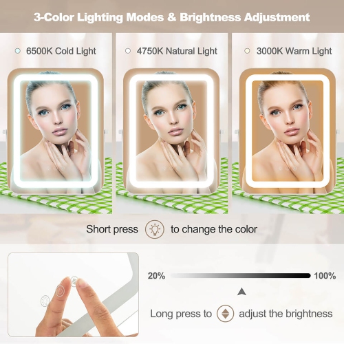Gymax 16'' x 12'' 3-Color LED Vanity Mirror 360° Rotation Dimmable Touch Control