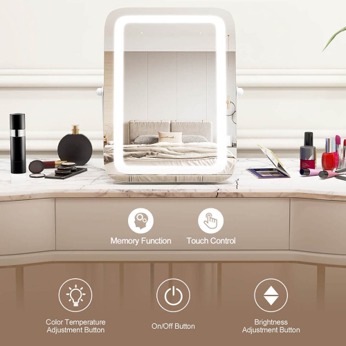 Gymax 16'' x 12'' 3-Color LED Vanity Mirror 360° Rotation Dimmable Touch Control