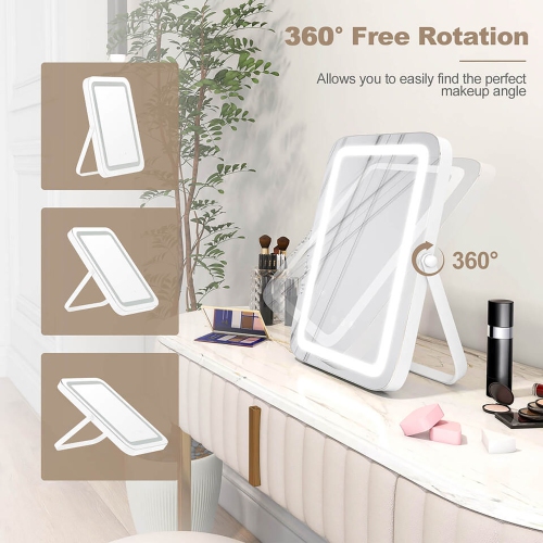 Gymax 16'' x 12'' 3-Color LED Vanity Mirror 360° Rotation Dimmable Touch Control