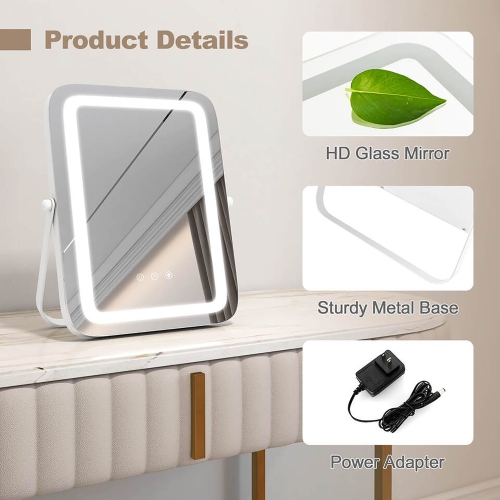 Gymax 16'' x 12'' 3-Color LED Vanity Mirror 360° Rotation Dimmable Touch Control