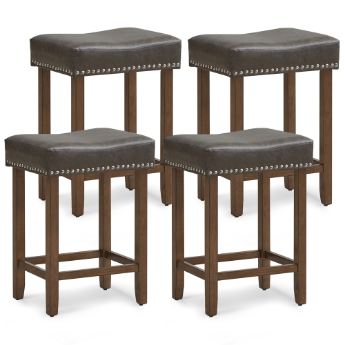 GYMAX  Bar Stool Set Of 4 24-Inch Counter Height Saddle Stools W/ Pu Leather Upholstery