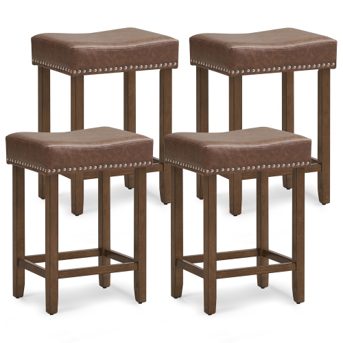 GYMAX  Bar Stool Set Of 4 24-Inch Counter Height Saddle Stools W/ Pu Leather Upholstery