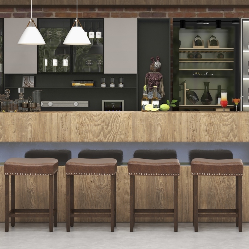 Gymax Bar Stool Set of 4 24-Inch Counter Height Saddle Stools w/ PU Leather Upholstery