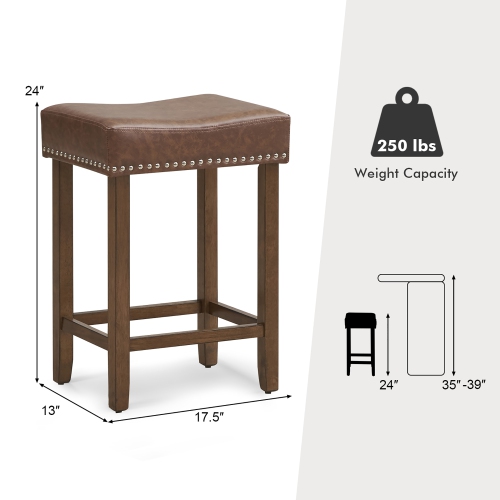 Gymax Bar Stool Set of 4 24-Inch Counter Height Saddle Stools w/ PU Leather Upholstery