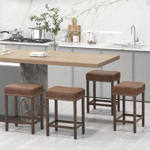 Gymax Bar Stool Set of 4 24-Inch Counter Height Saddle Stools w/ PU Leather Upholstery