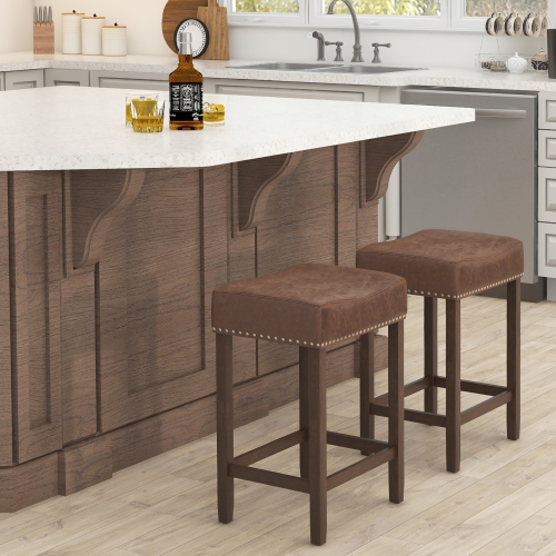 Gymax Bar Stool Set of 4 24-Inch Counter Height Saddle Stools w/ PU Leather Upholstery