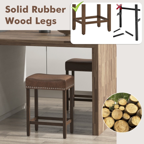 Gymax Bar Stool Set of 4 24-Inch Counter Height Saddle Stools w/ PU Leather Upholstery