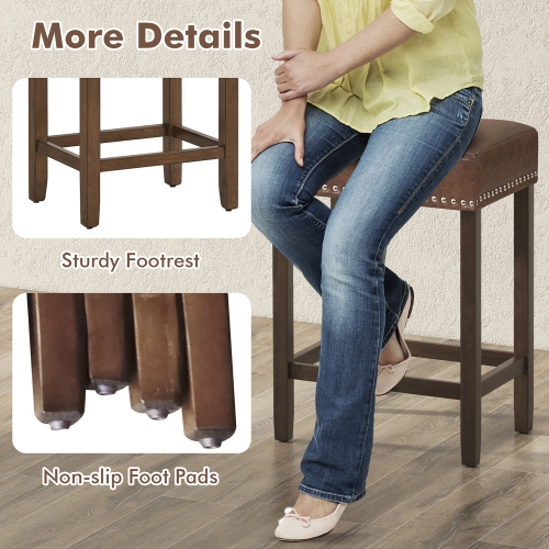 Gymax Bar Stool Set of 4 24-Inch Counter Height Saddle Stools w/ PU Leather Upholstery