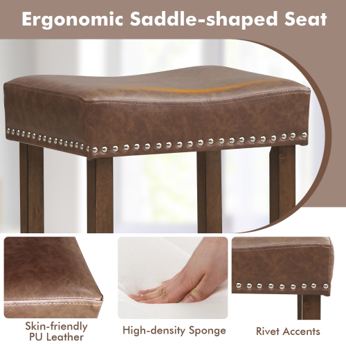 Gymax Bar Stool Set of 4 24-Inch Counter Height Saddle Stools w/ PU Leather Upholstery