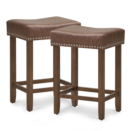 Gymax Bar Stool Set of 4 24-Inch Counter Height Saddle Stools w/ PU Leather Upholstery