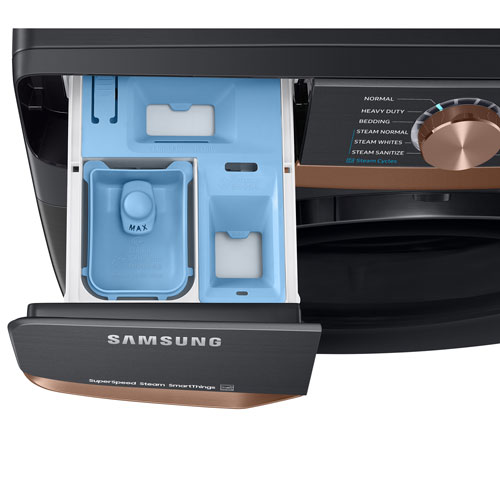 Laveuse à chargement frontal à vapeur haute efficacité de 5,8 pi³ de Samsung - Acier inoxydable noir