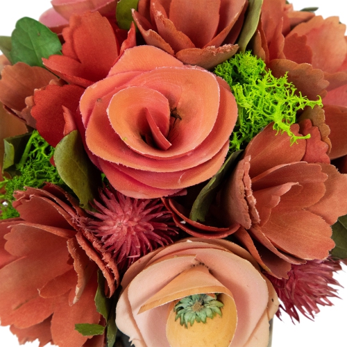 Artificial Mixed Floral Wooden Spring Bouquet - 9" - Red and Pink