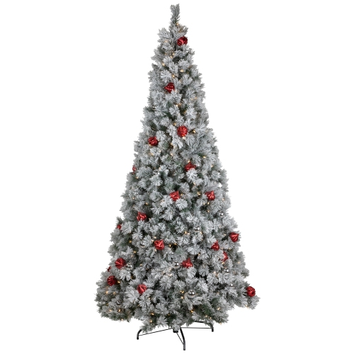 NORTHLIGHT  Pre-Lit Snowy Bristle Pine Artificial Christmas Tree - 7.5' - Warm Led Lights In White
