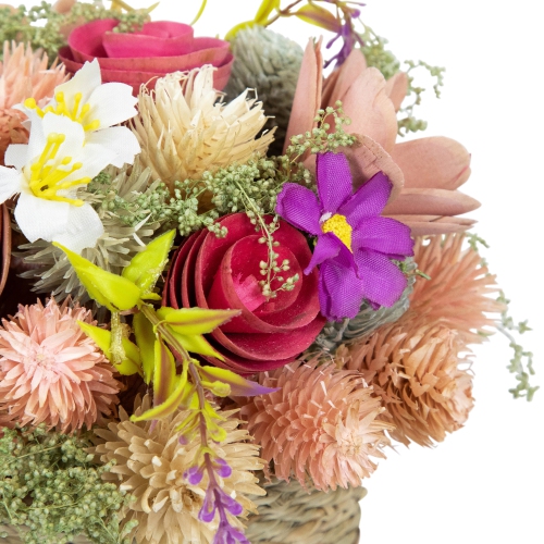 Wooden Mixed Floral Artificial Spring Arrangement with Pot - 7"