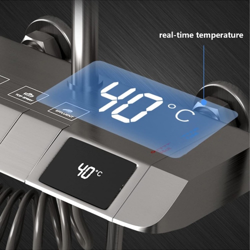 Shower Faucet Set Gun Gray Digital Display Shower System, 4 Function Bathroom Rain Shower Combo Set Brass Bathtub Faucet with 3 Mode Hand Shower and