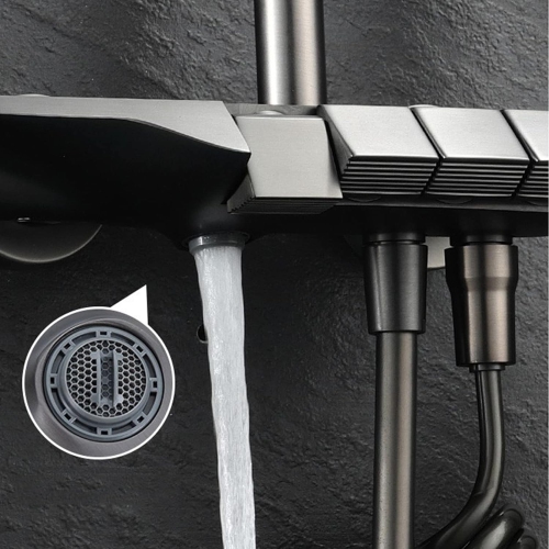 Shower Faucet Set Gun Gray Digital Display Shower System, 4 Function Bathroom Rain Shower Combo Set Brass Bathtub Faucet with 3 Mode Hand Shower and