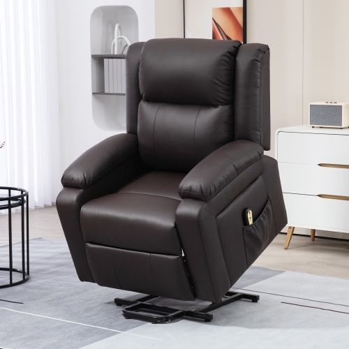 HOMCOM Power Lift Chair for Elderly, PU Leather Upholstered Electric Recliner Chair with Quick Assembly, Remote, Footrest, Side Pockets, Reclining