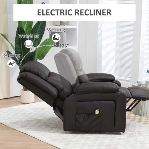 HOMCOM Power Lift Chair for Elderly, PU Leather Upholstered Electric Recliner Chair with Quick Assembly, Remote, Footrest, Side Pockets, Reclining