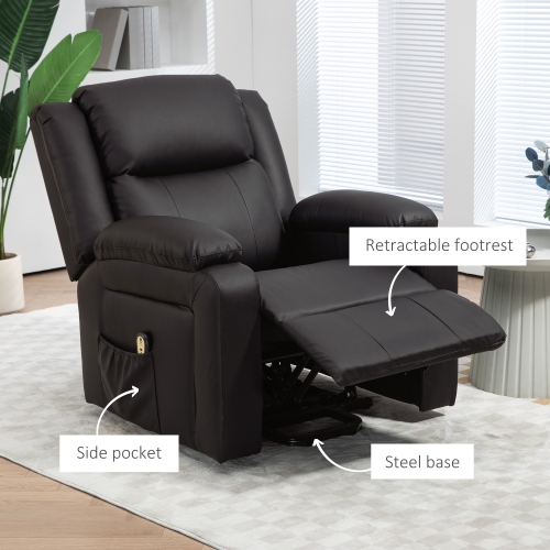 HOMCOM Power Lift Chair for Elderly, PU Leather Upholstered Electric Recliner Chair with Quick Assembly, Remote, Footrest, Side Pockets, Reclining