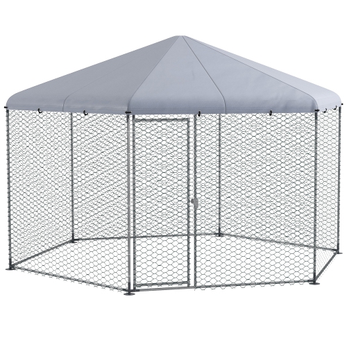 PAWHUT  13.1' X 11.4' Chicken Coop, Large Chicken Run With Cover for Outdoor Backyard, Metal Poultry Cage for 10-15 Chickens, Rabbits, Ducks In Silver