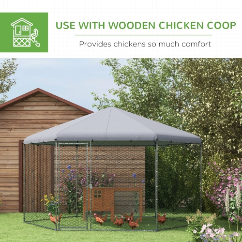PawHut 13.1' x 11.4' Chicken Coop, Large Chicken Run with Cover for Outdoor Backyard, Metal Poultry Cage for 10-15 Chickens, Rabbits, Ducks, Silver