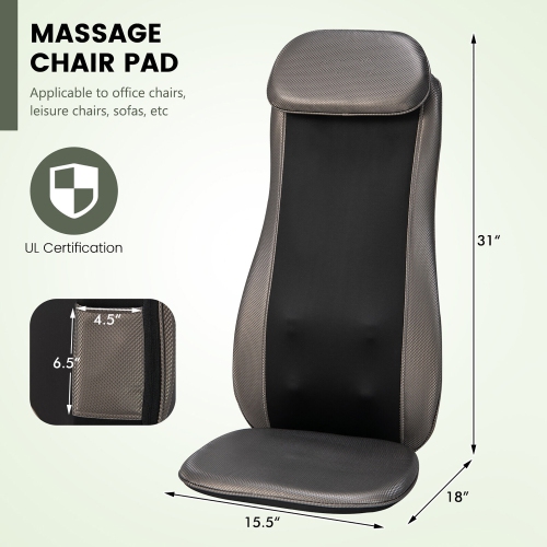 Gymax Massage Chair Pad Heat Vibration Back Massage w/ Removable Neck Pillow Back Flap