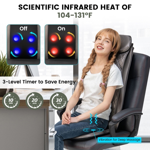 Gymax Massage Chair Pad Heat Vibration Back Massage w/ Removable Neck Pillow Back Flap