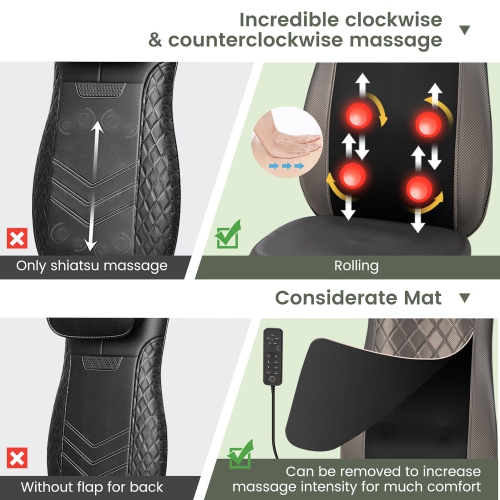 Gymax Massage Chair Pad Heat Vibration Back Massage w/ Removable Neck Pillow Back Flap