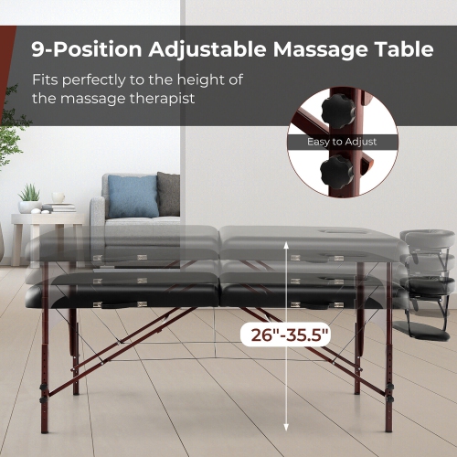 Gymax Portable Folding Massage Table Height Adjustable Spa Bed Beech Wood Face Cradle
