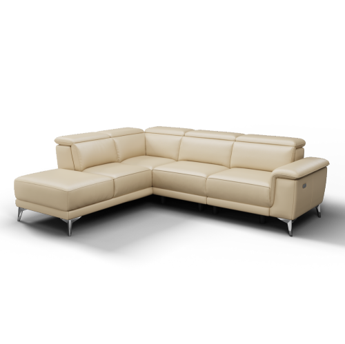 VALENCIA  Pista Contemporary Top Grain Leather Power Reclining Sectional With Left Hand Facing Chaise In Beige