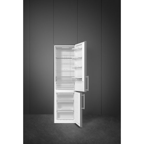 Smeg 24" 12.5 Cu. Ft. Bottom Freezer Refrigerator with LED Lighting (FC20UXDNE) - Stainless Steel
