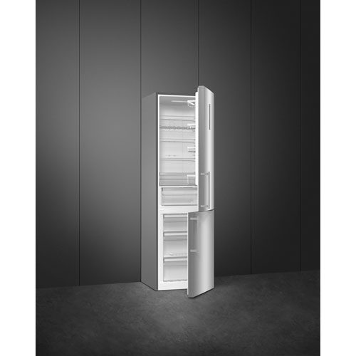 Smeg 24" 12.5 Cu. Ft. Bottom Freezer Refrigerator with LED Lighting (FC20UXDNE) - Stainless Steel