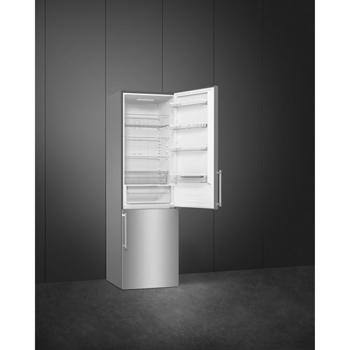 Smeg 24" 12.5 Cu. Ft. Bottom Freezer Refrigerator with LED Lighting (FC20UXDNE) - Stainless Steel