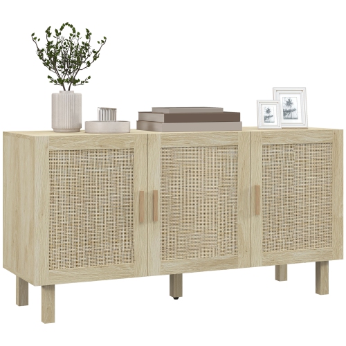 HOMCOM Boho Sideboard, Buffet Cabinet with Storage, 53" Coffee Bar Cabinet with Rattan Doors and Adjustable Shelves, Natural