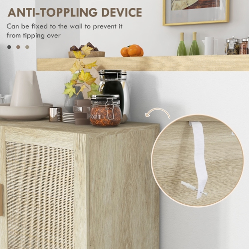 HOMCOM Boho Sideboard, Buffet Cabinet with Storage, 53" Coffee Bar Cabinet with Rattan Doors and Adjustable Shelves, Natural