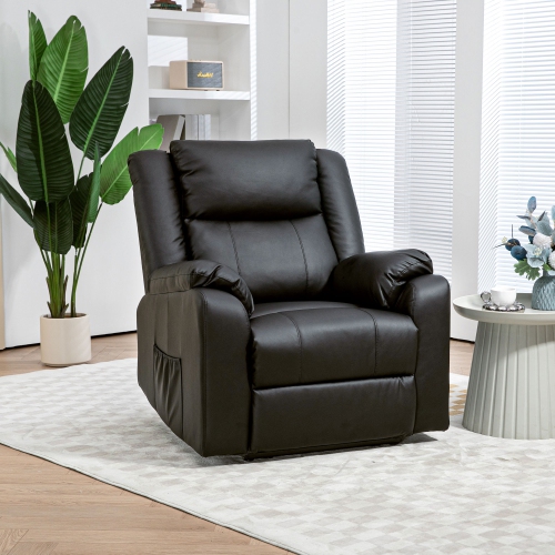 HOMCOM Recliner Chair for Living Room, PU Leather Single Recliner Sofa, Manual Reclining Chair with Footrest, Thick Padding and Side Pockets, Black