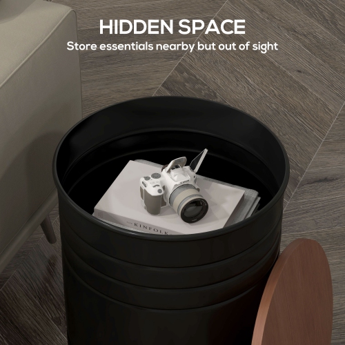 HOMCOM Nesting Tables, Side Table Set of 2, Round Coffee Table with Removable Wood Lid, Metal Frame and Hidden Space, Industrial End Tables for