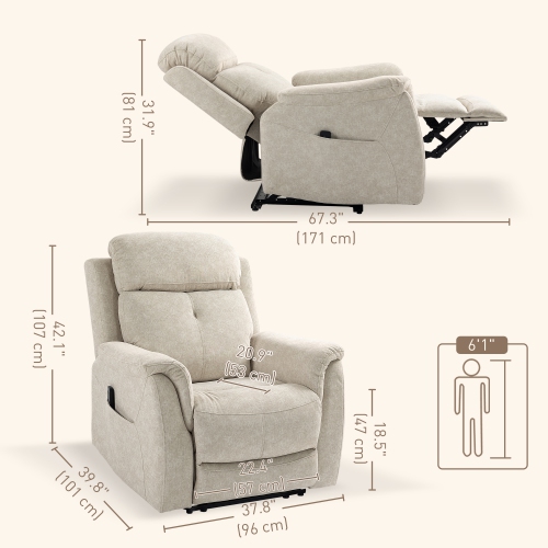 Fauteuil de massage inclinable de HOMCOM avec vibrations à 8 points, fauteuil inclinable manuel en tissu pour le salon avec pochettes latérales,