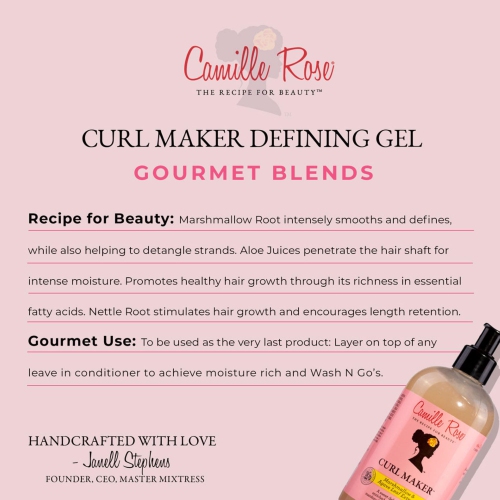 Camille Rose Curl Maker, Gel lissant et nourrissant pour cheveux Curly avec aloès, pour tous les types et textures de cheveux, 12&nbsp;oz