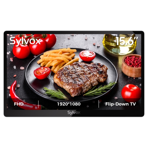 SYLVOX  " 15.6"" Kitchen Tv, Flip-Down Under Cabinet Tv, 12-Volt Tv With 90-Degree Rotation, 1080P Small Tv for Kitchen, Bedroom, Rv, And Yacht"