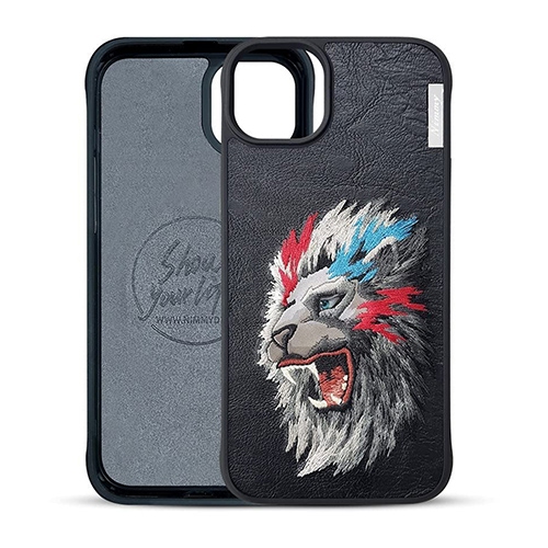Nimmy Dazzling Series Lion Embroidered Leather Case for iPhone 15 Pro Max