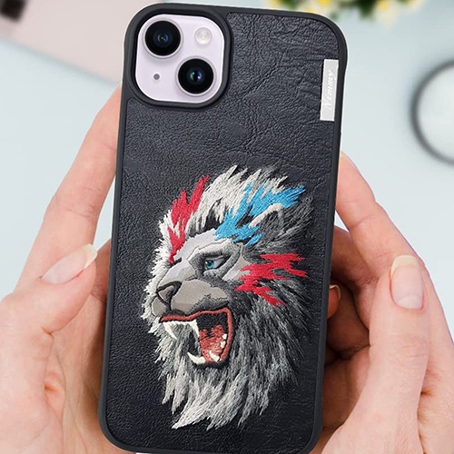Nimmy Dazzling Series Lion Embroidered Leather Case for iPhone 15 Pro Max